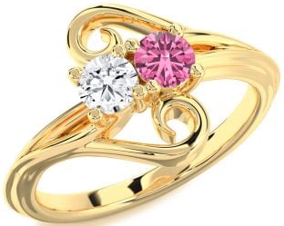 Gold Silver Round Two Stone Promise Ring