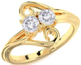 Salt & Pepper Diamond Gold Round Two Stone Ring