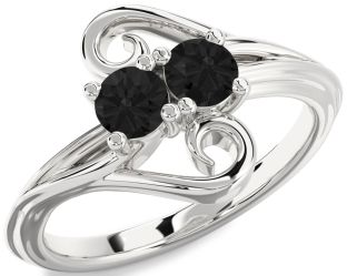 Black Diamond Silver Round Two Stone Ring