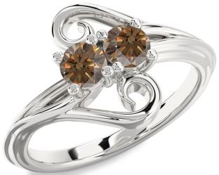 Chocolate Brown Diamond Silver Round Two Stone Ring