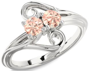 Morganite Silver Round Two Stone Ring