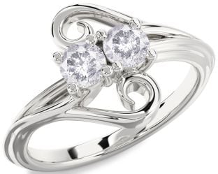 Salt & Pepper Diamond Silver Round Two Stone Ring