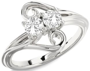 White Sapphire Silver Round Two Stone Ring