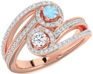 Diamond Rose Gold Silver Round Two Stone Pave Promise Ring