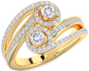 Salt & Pepper Diamond Gold Round Two Stone Pave Ring