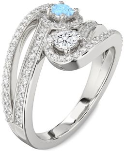 Diamond Platinum Round Two Stone Pave Promise Ring