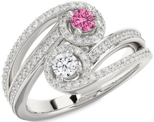 Diamond Silver Round Two Stone Pave Promise Ring