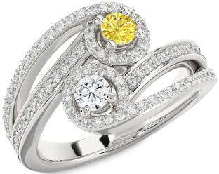 Diamond Silver Round Two Stone Pave Promise Ring