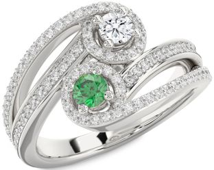 Diamond Silver Round Two Stone Pave Promise Ring