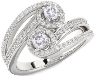Salt & Pepper Diamond Silver Round Two Stone Pave Ring