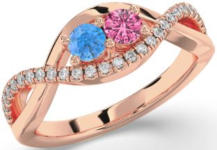 Diamond Rose Gold Infinity Round Two Stone Promise Ring