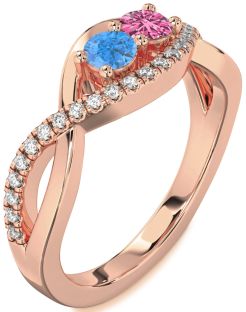 Diamond Rose Gold Infinity Round Two Stone Promise Ring