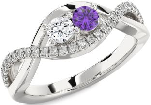 Diamond Silver Infinity Round Two Stone Promise Ring