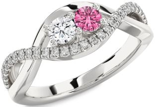 Diamond Silver Infinity Round Two Stone Promise Ring