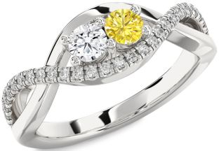 Diamond Silver Infinity Round Two Stone Promise Ring