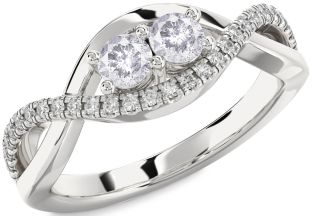 Salt & Pepper Diamond Silver Infinity Round Two Stone Ring