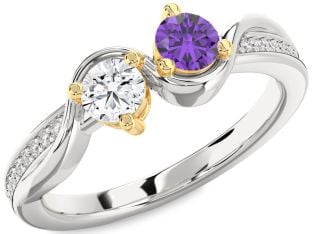 Diamond White Yellow Gold Round Two Stone Promise Ring