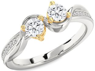 Diamond Silver & 10K gold Round Two Stone Ring