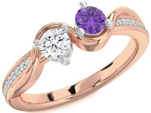 Diamond White Rose Gold Round Two Stone Promise Ring