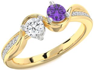 Diamond White Yellow Gold Round Two Stone Promise Ring