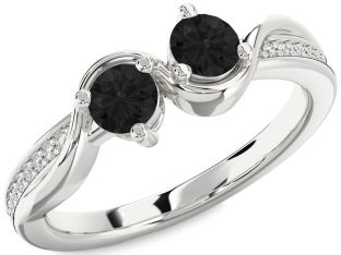 Black Diamond Silver Round Two Stone Ring