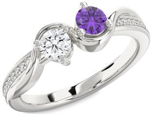 Diamond Silver Round Two Stone Promise Ring
