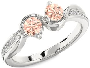 Diamond Morganite Silver Round Two Stone Ring