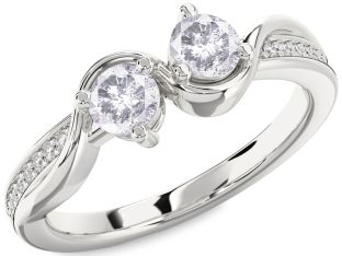 Salt & Pepper Diamond Silver Round Two Stone Ring