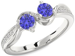Diamond Tanzanite Silver Round Two Stone Ring