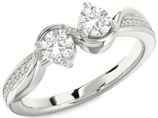 Diamond White Sapphire Silver Round Two Stone Ring