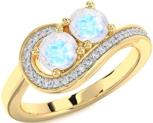 Diamond Moonstone Gold Round Two Stone Ring