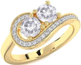 Salt & Pepper Diamond Gold Round Two Stone Ring