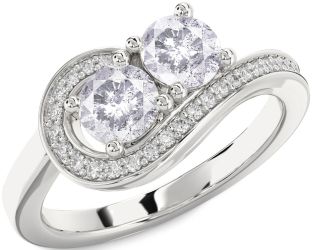 Salt & Pepper Diamond Silver Round Two Stone Ring