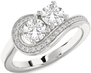 Diamond White Sapphire Silver Round Two Stone Ring