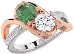 Diamond White Rose Gold Round Two Stone Promise Ring