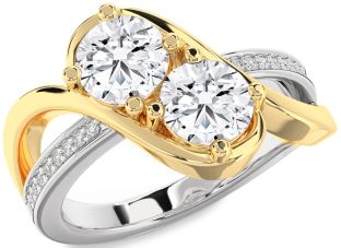 Diamond Silver & 10K gold Round Two Stone Ring