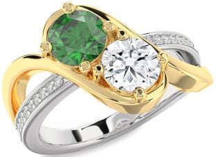 Diamond Silver & 10K gold Round Two Stone Promise Ring