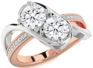 Diamond White Rose Gold Round Two Stone Ring