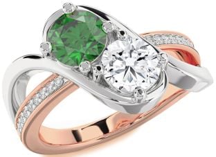 Diamond White Rose Gold Round Two Stone Promise Ring
