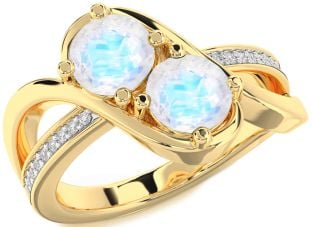Diamond Moonstone Gold Round Two Stone Ring