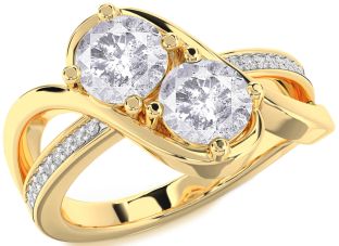 Salt & Pepper Diamond Gold Round Two Stone Ring