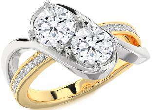 Diamond White Yellow Gold Round Two Stone Ring