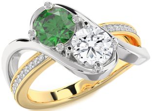 Diamond White Yellow Gold Round Two Stone Promise Ring