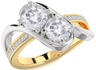 Salt & Pepper Diamond Gold Silver Round Two Stone Ring