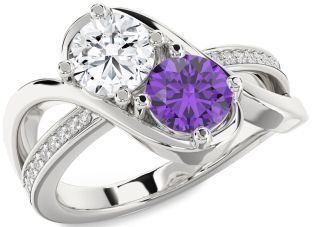 Diamond Silver Round Two Stone Promise Ring