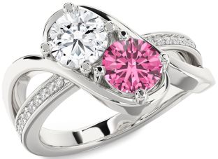 Diamond Silver Round Two Stone Promise Ring