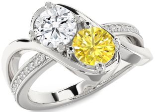 Diamond Silver Round Two Stone Promise Ring