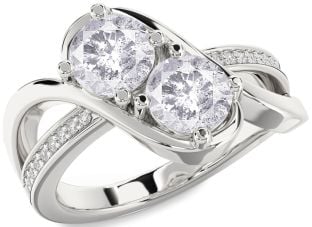 Salt & Pepper Diamond Silver Round Two Stone Ring