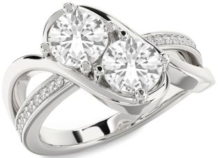 Diamond White Sapphire Silver Round Two Stone Ring
