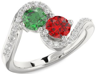 Diamond Silver Round Two Stone Promise Ring